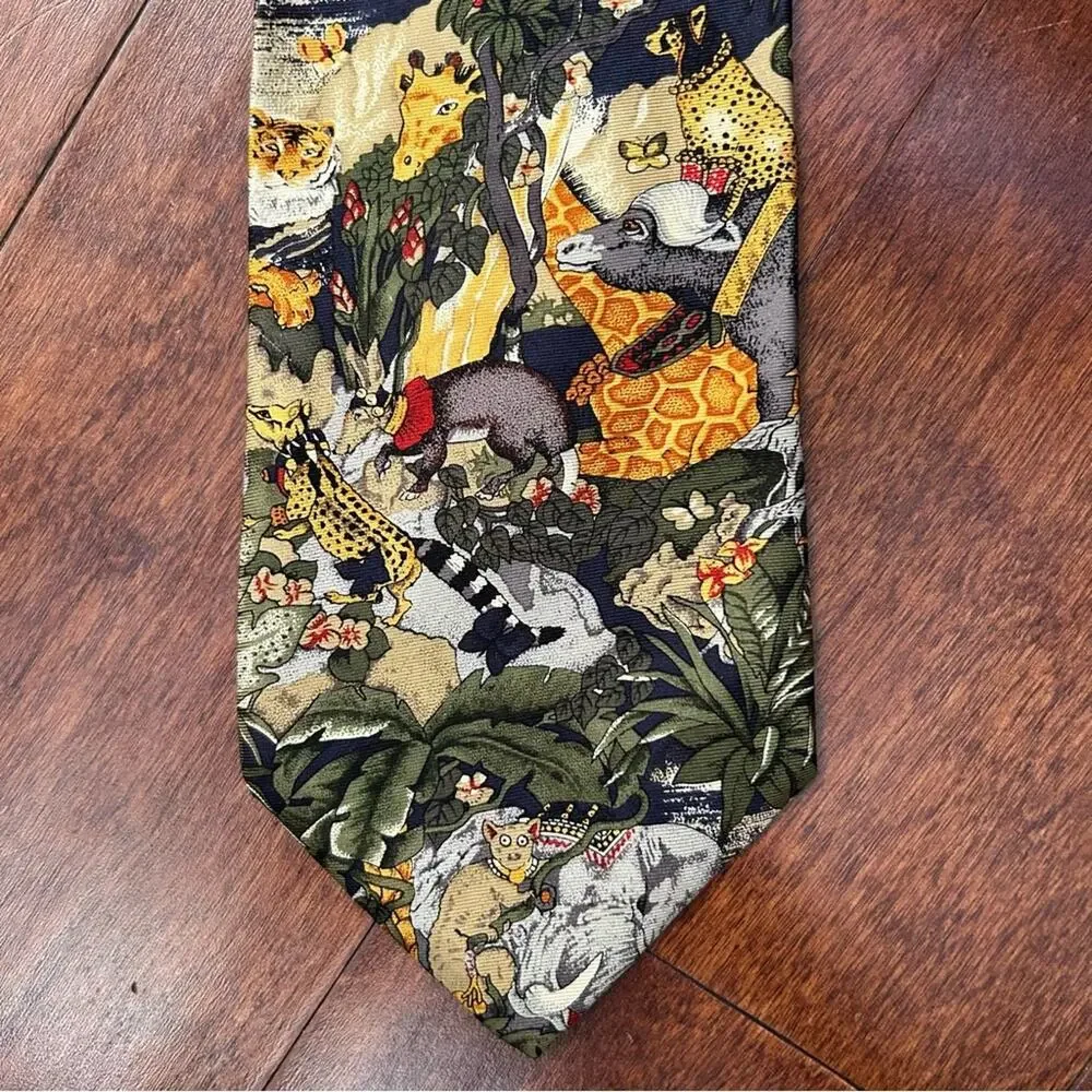 Vintage Pierre Cardin Exotic Tropical Animal Print Tie, 100% Silk